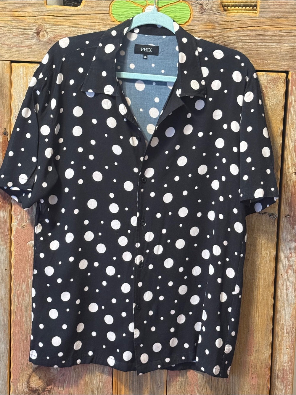 Black & White Polka Dot Short-Sleeve Shirt, Slim fit, XL